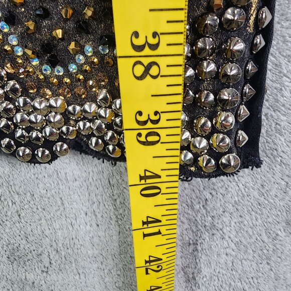 Womens Black Gold Luxe Moda Denim Jeans Rhinestone Embellished Side Zippers 12 - Picture 11 of 13